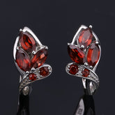 Natural Garnet Creative Flower Design Silver Studs Earrings for Women